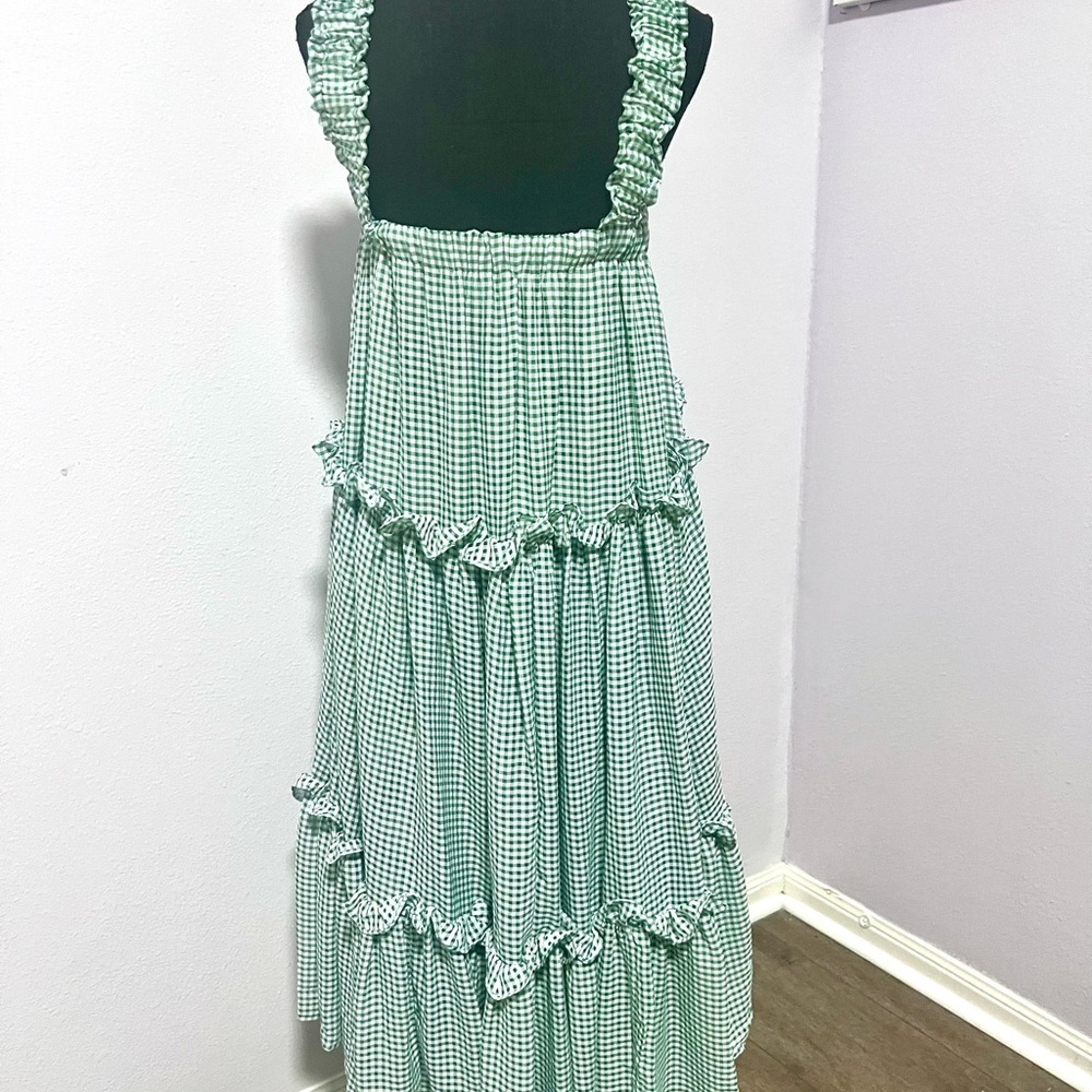MABLE Green‎ Gingham tiered ruffle Sleeveless Dress S - Picture 6 of 13
